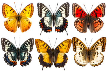 Collection of butterflies on white background in high definition