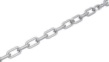 Obraz premium Straight Silver Steel Chain Isolated on White Shiny Metallic Link Design