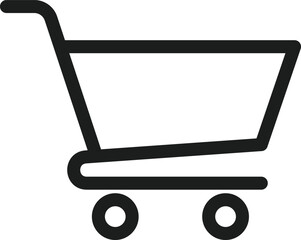 Simple black shopping cart icon in flat minimal style for retail, ecommerce, and web UI design