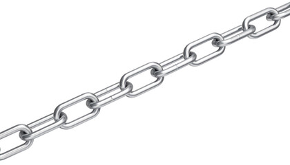 Obraz premium Straight Silver Steel Chain Isolated on White Shiny Metallic Link Design