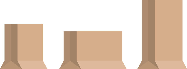 Flat illustration of paper shopping bags in various sizes for packaging, delivery, and retail design
