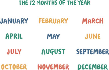 手書き英語月名セット（12ヶ月）もっちりタイプ｜レトロカラー