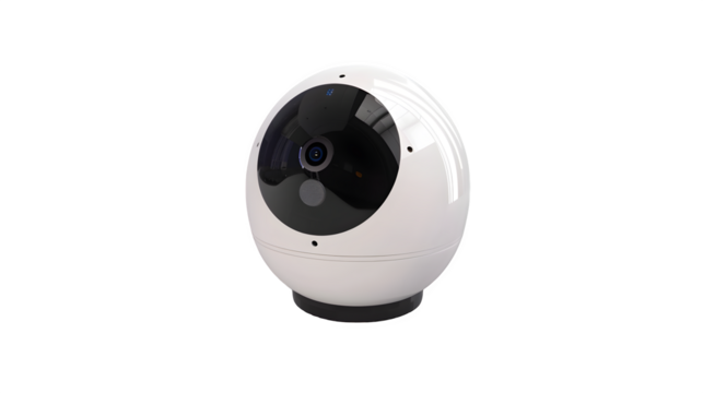 White security camera, spherical design, isolated on transparent background