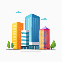 modern buildings in simple and clean geometric forms and vibrant colors