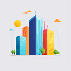 modern buildings in simple and clean geometric forms and vibrant colors