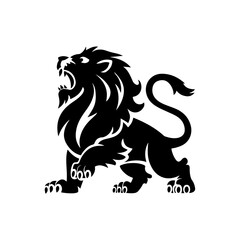 Royal heraldic lions. Black silhouette of rampant lion and griffins for logo or coat of arms. Premium wild animal crest symbols
