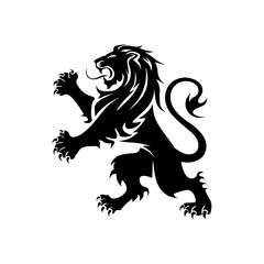 Royal heraldic lions. Black silhouette of rampant lion and griffins for logo or coat of arms. Premium wild animal crest symbols
