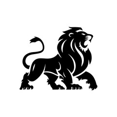 Royal heraldic lions. Black silhouette of rampant lion and griffins for logo or coat of arms. Premium wild animal crest symbols