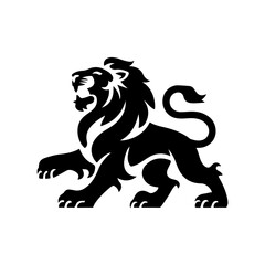 Royal heraldic lions. Black silhouette of rampant lion and griffins for logo or coat of arms. Premium wild animal crest symbols
