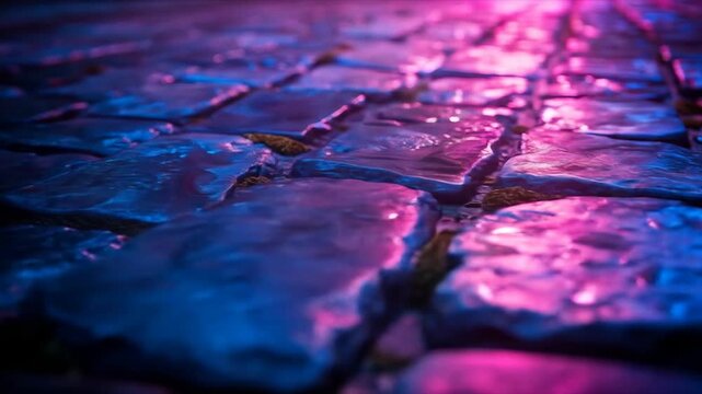 Night Cobblestone Street with Pink Blue Glow.