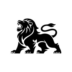 Royal heraldic lions. Black silhouette of rampant lion and griffins for logo or coat of arms. Premium wild animal crest symbols