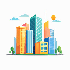 modern buildings in simple and clean geometric forms and vibrant colors