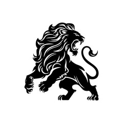 Royal heraldic lions. Black silhouette of rampant lion and griffins for logo or coat of arms. Premium wild animal crest symbols