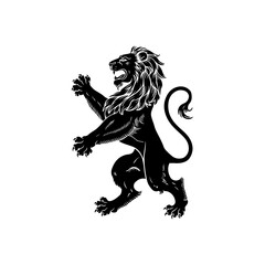 Royal heraldic lions. Black silhouette of rampant lion and griffins for logo or coat of arms. Premium wild animal crest symbols