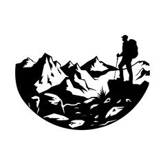 Mountain Lake Scene Black and White Silhouette