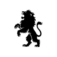 Royal heraldic lions. Black silhouette of rampant lion and griffins for logo or coat of arms. Premium wild animal crest symbols
