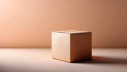 Simple square box on isolated pastel peach background, perfect for showcasing minimalist product design and elegant packaging
