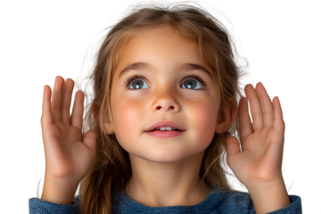 Cute young girl making special exercises at speech therapy office, isolated on white background