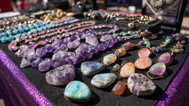 Colorful gemstone jewelry display