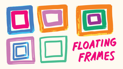 Illustration of colorful square frames with varying color combinations and brush stroke textures