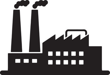 Obraz premium Simple black and white illustration of an industrial factory building with smokestacks
