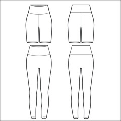 Ladies Leggings with Short Legging fashion flat sketch template. Unisex Biker Short Technical Fashion Illustration. Cycling shorts fashion design concept.