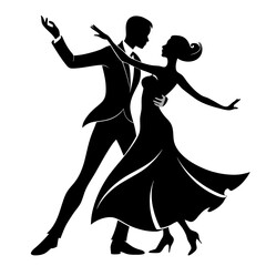 Silhouette of Ballroom Dancing Couple – Classic Romantic Dance Scene in Minimal Vector Style for Posters and Invitations

