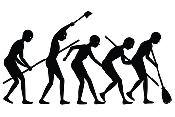 Obraz premium Evolution of human silhouettes: vector art of women dancing with artistic body illustrations