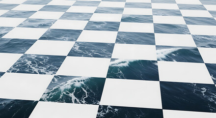 Surreal Checkerboard Ocean A Visual Representation of Contrasting Elements and Unexpected Harmony in a Dreamlike Oceanscape