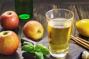 Enjoy freshly pressed apple cider with autumnal apples for crisp delightful taste