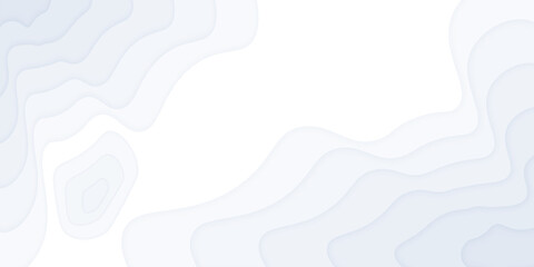 Paper cut topography relief imitation, white colors multi layers banner. Abstract origami paper cut layer smooth shape vector illustration.