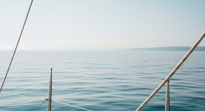 View from a sailboat looking out over the calm blue ocean horizon - Powered by Adobe