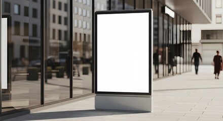 Freestanding Advertising Standee Near Modern Storefront