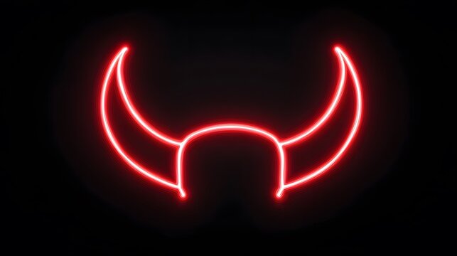 Dynamic Minimalist Neon Red Devil Horns Vector Illustration with Bold Outlines and a Striking Modern Aesthetic on Transparent Canvas