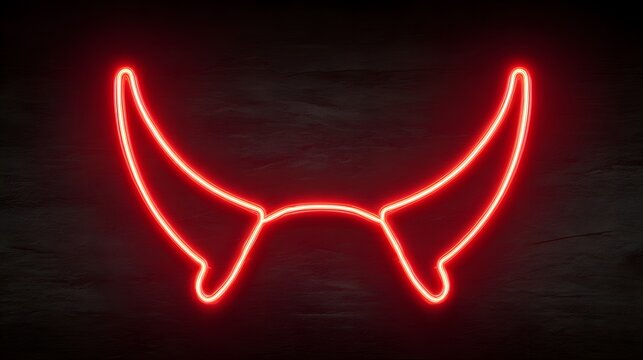 Dynamic Minimalist Neon Red Devil Horns Vector Illustration with Bold Outlines and a Striking Modern Aesthetic on Transparent Canvas