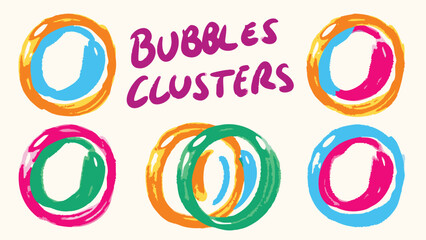 Obraz premium Illustration of six colorful hand drawn circles with various color combinations and overlapping shapes