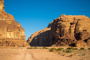 Fototapeta premium Panoramic view of rock formation at Wadi Rum, Jordan