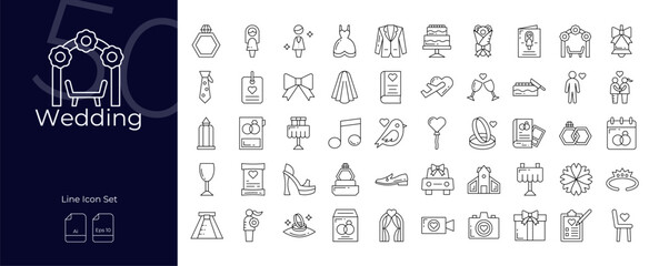 Wedding Line Editable Icons set. Vector illustration in modern thin line style of wedding icons: wedding, honeymoon, marriage, etc