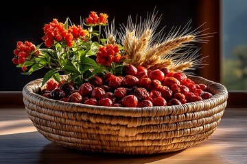 Wicker basket with dried fruits high resolution photo