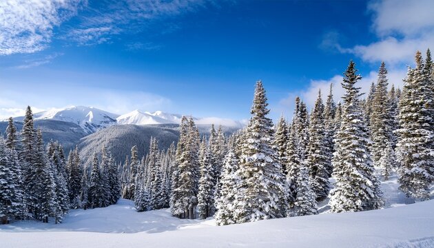 snow covered spruce trees in colorado white river national forest rocky mountains peak near vail ski slope landscape