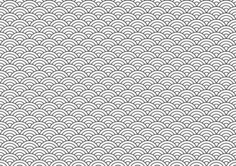 Black and white Japanese Seigaiha pattern in a repeating geometric layout, ideal for cultural, minimal, or decorative use. Curved wave-like lines in a classic oriental style, great for wrapping