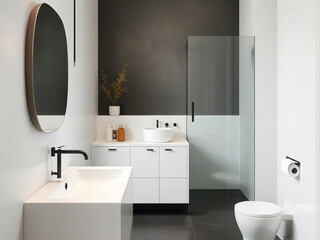 Modern bathroom interior in minimal scandinavian style