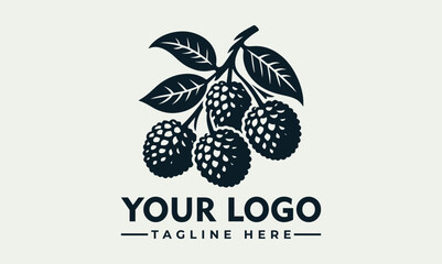 Elegant logo design featuring three rambutan fruits on a branch with leaves, ready for branding.