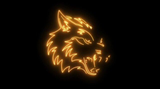 The image displays a neon-style depiction of Fenrir, a monstrous wolf from Norse mythology. 