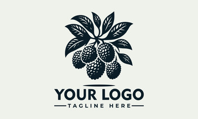 Elegant logo design featuring a cluster of rambutan fruits on a branch with leaves, ready for branding.