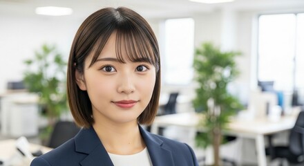 成長への意欲、スーツ姿でほほ笑む若手日本人女性