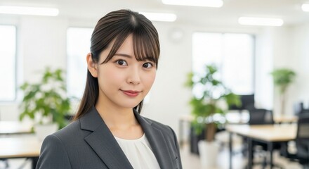 成長への意欲、スーツ姿でほほ笑む若手日本人女性