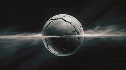 Grunt Cracked sphere with light streaks a conceptual representation of fragility and energy.