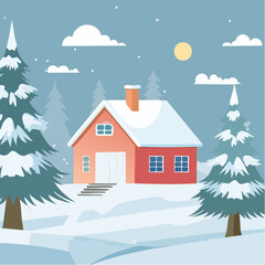Naklejka premium Snow-covered cottage in a serene winter scene