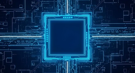 Fototapeta premium Central Processing Unit (CPU) with Glowing Blue Circuitry - High Tech Microchip for Computer Technology and Data Processing Applications